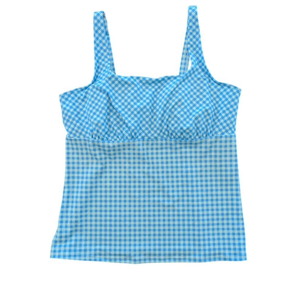 LANDS' END Square Neck Gingham Tankini 10DD Underwire Blue Teal Aqua Checkered - Picture 2 of 6
